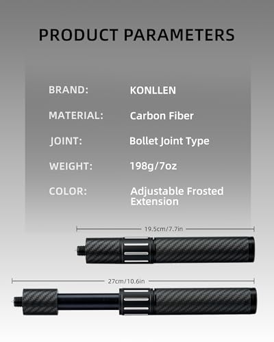 Adjustable Carbon Fiber Pool Cue Extension with 3 Bumpers - Frosted Finish