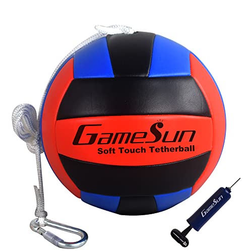 Tetherball Set with Soft Touch Ball, Rope, Carabiner - Red Blue Black Variations