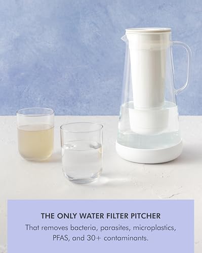 LifeStraw Home 7-Cup Glass Water Filter Pitcher - White, Bacteria & Parasite Removal