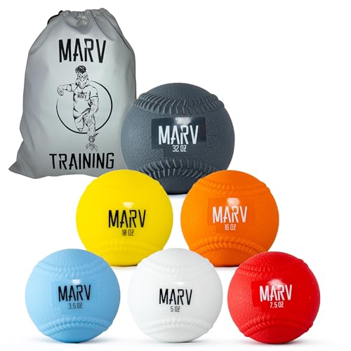 Marv PlyoMetric Soft Shell Baseballs Set - Weighted Training Balls for Velocity Development