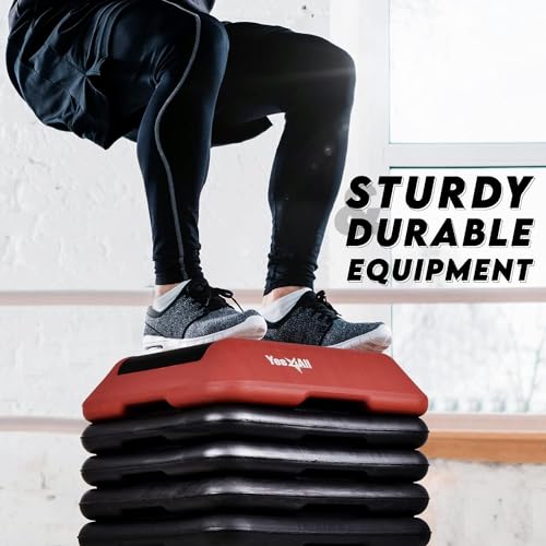 Adjustable 16x16 High Step Aerobic Platform with 4 Risers - Red/Black