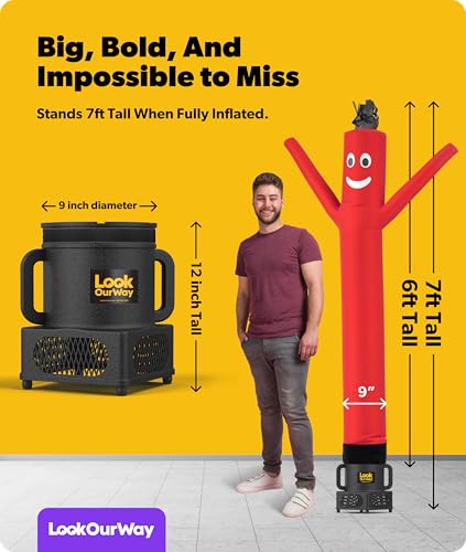 LookOurWay 7ft Red Inflatable Air Dancer Wacky Waving Tube Guy with Blower