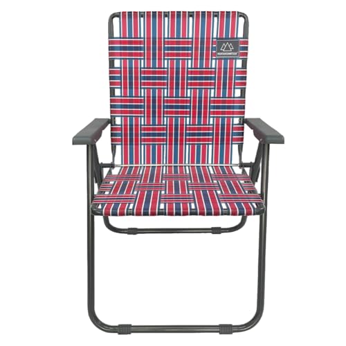 Mountain Summit Gear Retro Webbed Camping Chair - Red/White/Blue, Foldable, 300lb Capacity