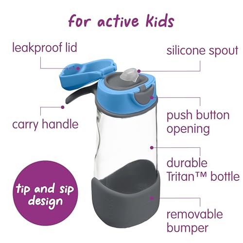 Kids Water Bottle 15oz Sport Spout BPA-Free Toddler Hydration Bottle Blue Slate