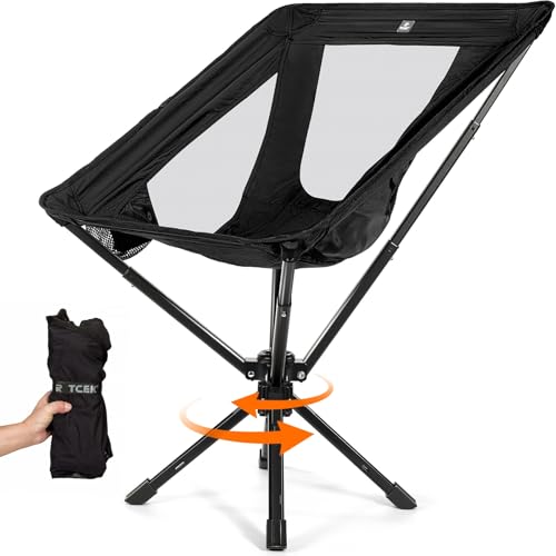 Portable Camping Chair with Swivel & Auto-Return - Lightweight Compact Folding Seat for Adults, Black