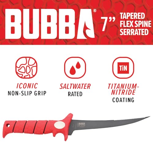 BUBBA 7-Inch Tapered Flex Fillet Knife with Non-Slip Grip | Corrosion-Resistant Stainless Steel for Fishing & Outdoors