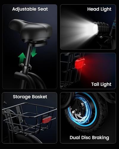Awwscooter Electric Scooter with Seat & Basket - Classic Black, 20-Mile Range