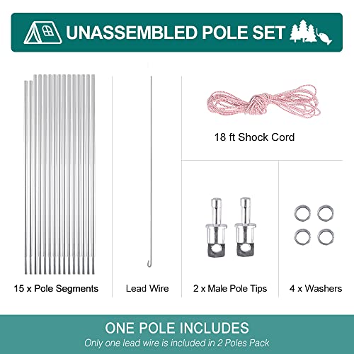 24ft 10.5in Aluminum Tent Poles Replacement Kit for Large Family Tents - Lightweight 7001 T6 Alloy, 2 Poles Pack