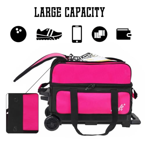 Pink 2 Ball Bowling Bag with Wheels & Retractable Handle - 40 Inch