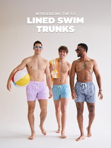 Men's Swim Trunks with Boxer Brief Liner - 5.5 Inch, Large Coral Quarrels, UPF 50+