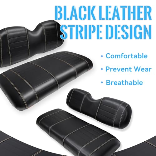 Black Golf Cart Seat Covers for Club Car Precedent Front and Rear - Waterproof Leather