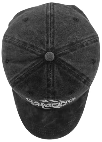 Embroidered Camping Baseball Hat for Men and Women - One Size Black