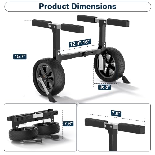GanFindX Foldable Kayak Cart 8-Inch Wheels, 300 lb Capacity, Adjustable Width Stainless Steel
