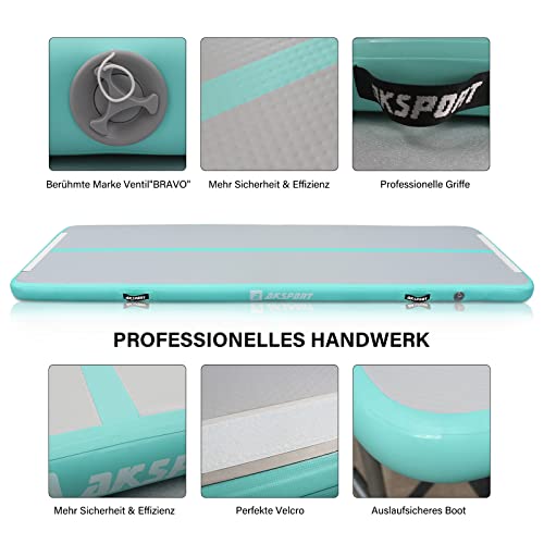 Mint Green Inflatable Gymnastics Air Mat - 6.56ft x 3.3ft x 4in Tumbling Track with Pump