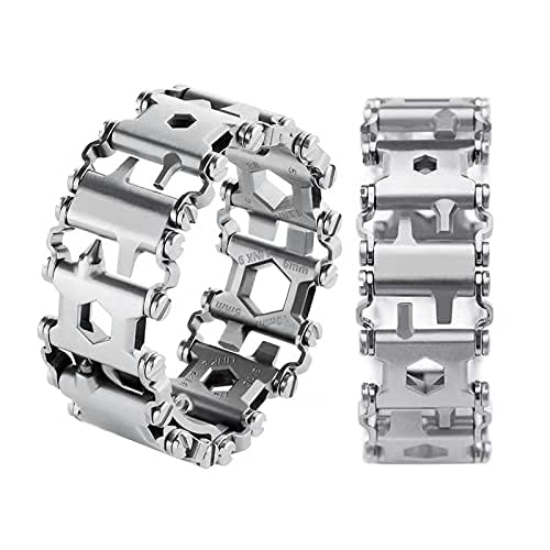 Multitool Bracelet 29-in-1 Utility Wristband for Camping Hiking Sailing - Silver
