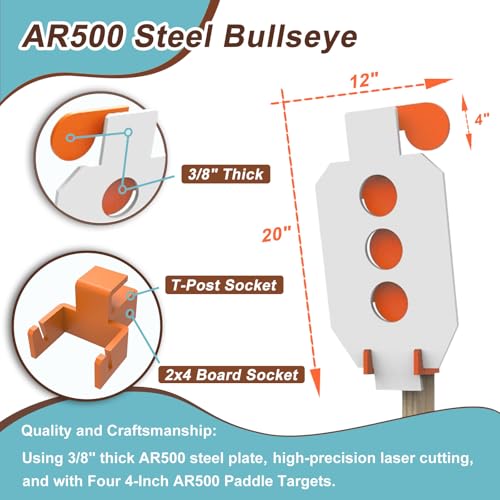 AR500 Steel Shooting Target Set with Dueling Paddles - 12x20 Inch, Durable & High-Impact