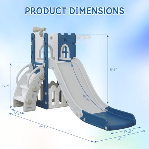 Blue 6-in-1 Toddler Slide Climber Playset with Basketball Hoop & Storage