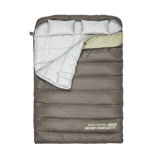 BISINNA Double Sleeping Bag for Adults - Queen Size, Green, Warm & Spacious