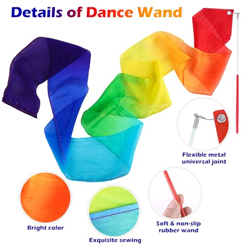 2-Pack Rainbow Silk Dance Ribbons for Kids Gymnastics & Party Fun
