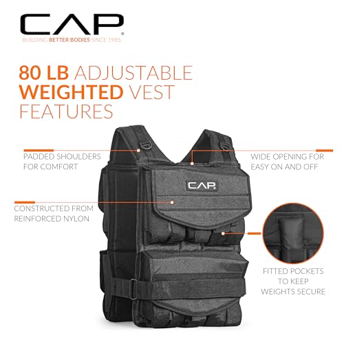 CAP Adjustable Weighted Vest 80 lbs for Strength Training & Cardio Fitness