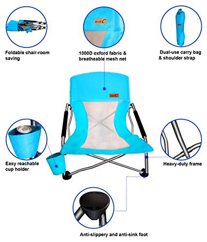 Nice C Ocean_2 Blue Low Beach Folding Chair - Camping & Outdoor Seat