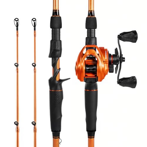 Fishing Rod and Reel Combo - 7'4" Twin-Tip Casting & Baitcasting Set - Orange