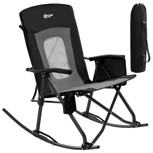 Portal Oversized Folding Rocking Camping Chair 400 lbs Mesh Back Grey/Black