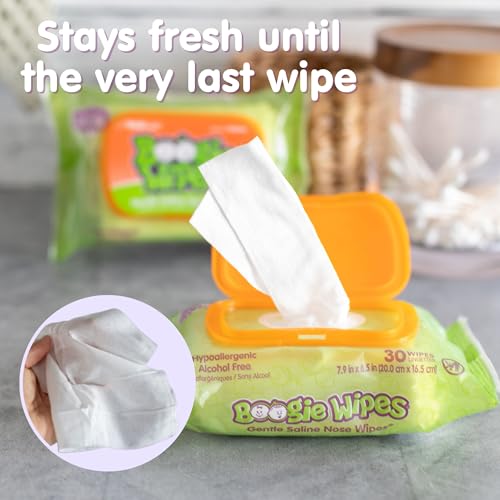 Boogie Gentle Saline Nose Wipes Fresh Scent - 30 Count Pack of 12
