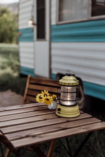 Vintage Rechargeable LED Camping Lantern - Dusty Yellow, Adjustable Brightness, Battery Operated Outdoor Light