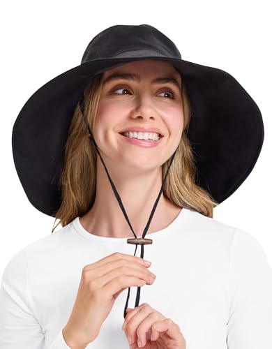 Solbari Women's UPF 50+ Cotton Linen Wide-Brim Sun Hat Small-Medium Black