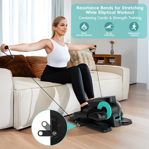 Morelax Cyan Under Desk Elliptical Machine with Resistance Band & Remote, 12 Speeds for Seniors