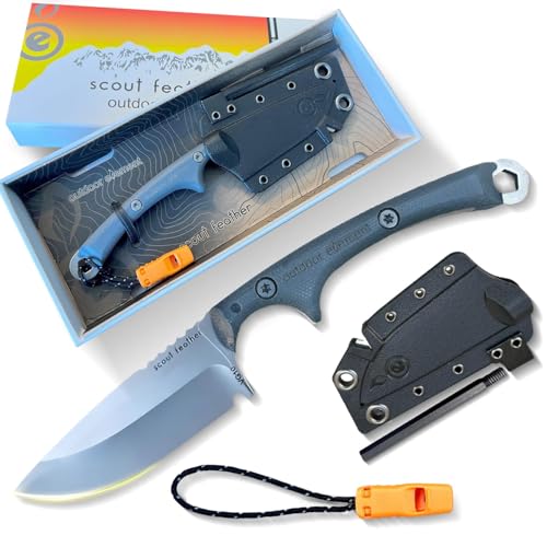 Ambidextrous Scout Feather Fixed Blade Survival Knife with Firestarter, G10 Handle