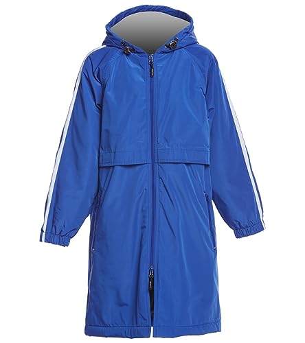 Sporti Youth Swim Parka with Striped Plush Fleece Lining - Royal Blue/Charcoal, Small