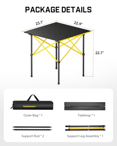 Camping Table 23.1 x 22.9 Inches Portable Folding Aluminum Top with Carry Bag