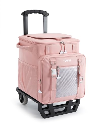TOURIT Pink 50 Can 30L Collapsible Rolling Cooler with Wheels, Waterproof & Insulated