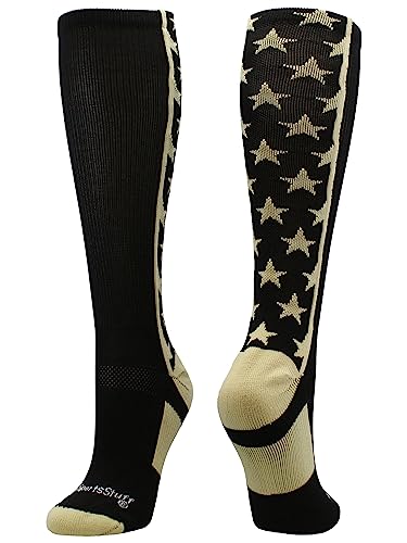 All Stars Socks with Stars for Baseball Softball Football Youth & Adult Medium Black Vegas Gold