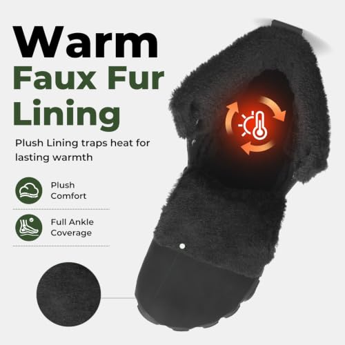 SAGUARO Winter Barefoot Boots for Adults - Water-Resistant, Wide Toe Hiking Shoes with Faux Fur Lining - Black, Size 10 Women / 9 Men