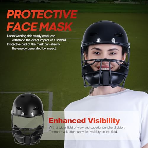 Tontron Matte Black Slowpitch Softball Helmet with Face Mask - Large