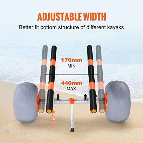 Heavy Duty Kayak Cart with 350lbs Capacity, Detachable Canoe Trolley & Beach Wheels