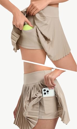 X-Large Khaki Pleated Skort for Women Athletic Summer Tennis Golf with Shorts & Pockets