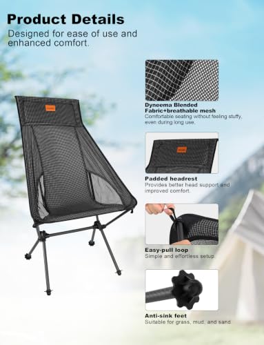 Msnaile High Back Camping Chair with Carbon Fiber Frame & Dyneema Fabric - Lightweight, Water-Resistant, Plaid Variant
