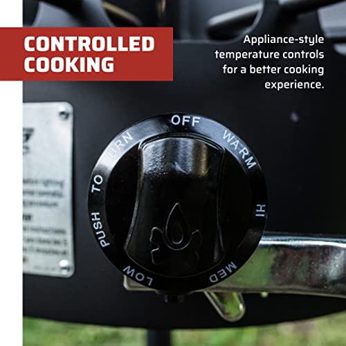 Camp Chef Explorer Two Burner Stove - 30,000 BTU Cast-Aluminum Camping Cooktop, Portable with Windshield