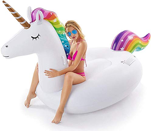 Giant Inflatable Unicorn Pool Float - 114x55 Inches Ride-On Summer Lounger for Kids & Adults