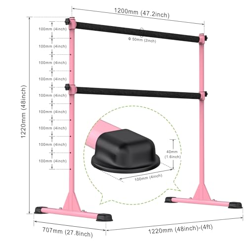 Pink 4ft Steel Freestanding Ballet Bar for Kids & Adults - Adjustable Dance & Yoga Support