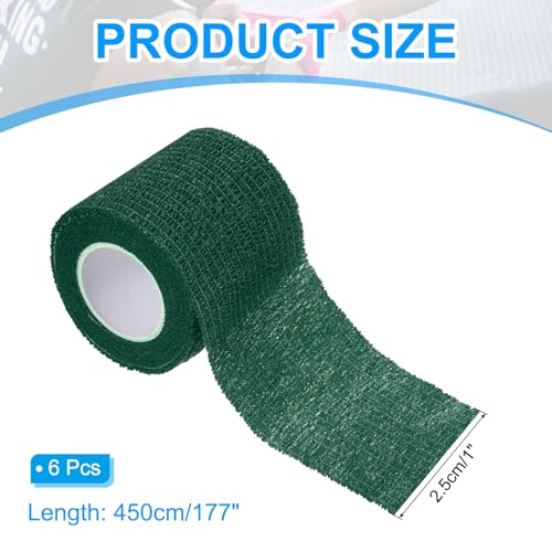 Self Adhesive Bandage Wrap 1 Inch x 177 Inches - Dark Green, 6 Pack