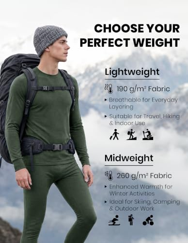 Iguana Men's Merino Wool Base Layer Long Thermal Bottoms, Large, Dark Green 190