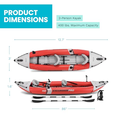 Inflatable Kayak Set for 2 Persons with Paddles & Pump - Excursion Pro K2