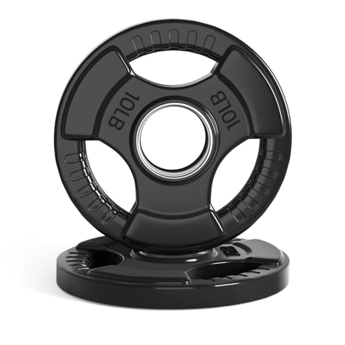 LIONSCOOL 10LB Pair Olympic Rubber-Coated Cast Iron Weight Plates, 2-Inch Fit