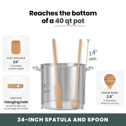 Wooden Kitchen Utensils Set - 24 Inch Beech Wood Spoon & Spatula - Long Handle Cooking Tools for Large Pots - Variation: Spoon & Spatula