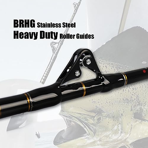 Fiblink 6' Offshore Trolling Rod - 30-50lbs Heavy Game Saltwater Fishing Pole with Camouflage Handle & Stainless Steel Rollers - 1 Piece, Straight Variation